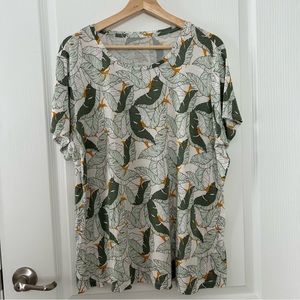 Nine West XXL T Shirt Top Stretch Leaf Print Spring Short Slv Soft